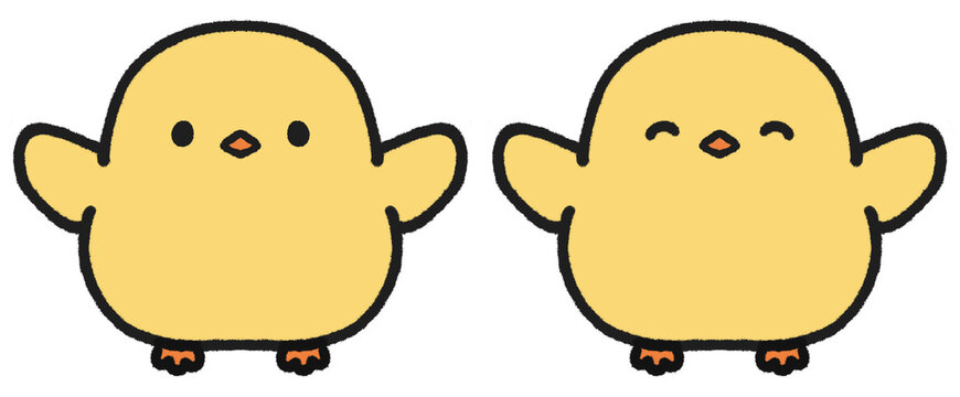 両方の翼をあげるヒヨコのイラストセット