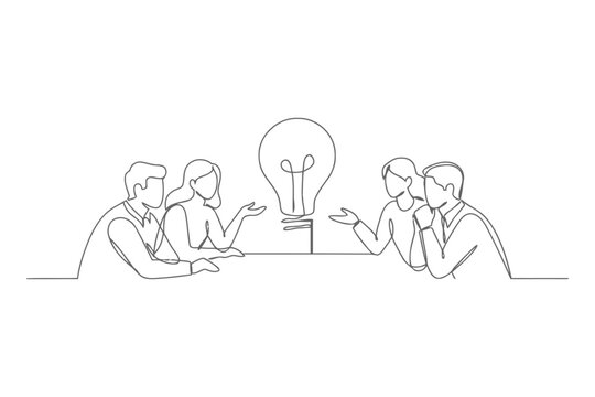 Creative brainstorming session continuous line drawing with lightbulb icon for business development, brainstorming