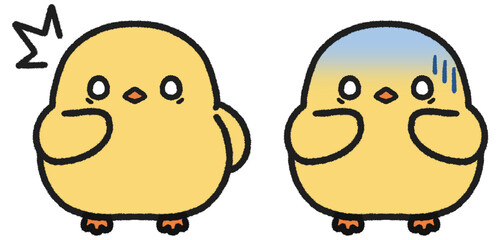 ビックリ・ショックを受けるヒヨコのイラストセット © とりあいす