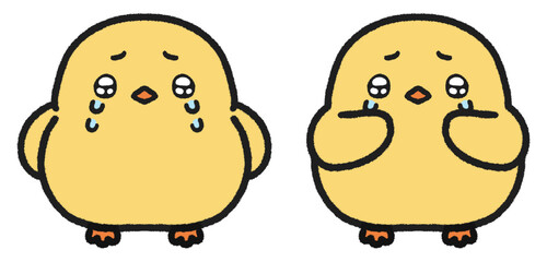 うるうるとした目で泣いているヒヨコのイラストセット © とりあいす