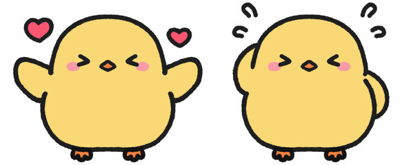 嬉しい、照れているヒヨコのイラストセット © とりあいす