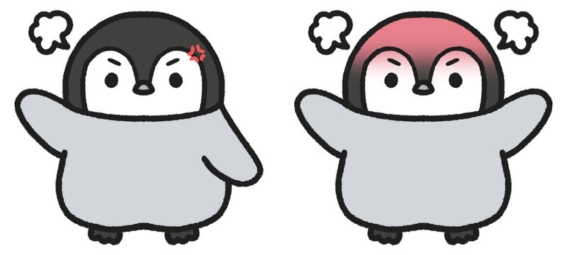 怒っているペンギンのイラストセット