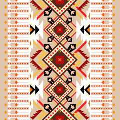 Obraz premium Tribal vector ornament. Seamless African pattern. Ethnic carpet with chevrons. Aztec style. Geometric mosaic on the tile, majolica. Ancient interior.Modern rug.Geo print on textile