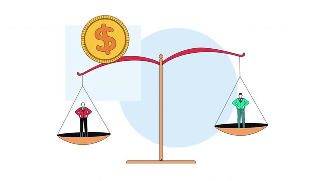 Lobbying and political influence 2D animation. Decision making with financial power. Balance scale weighing two businesses animated cartoon flat concept metaphor 4K video isolated on transparent