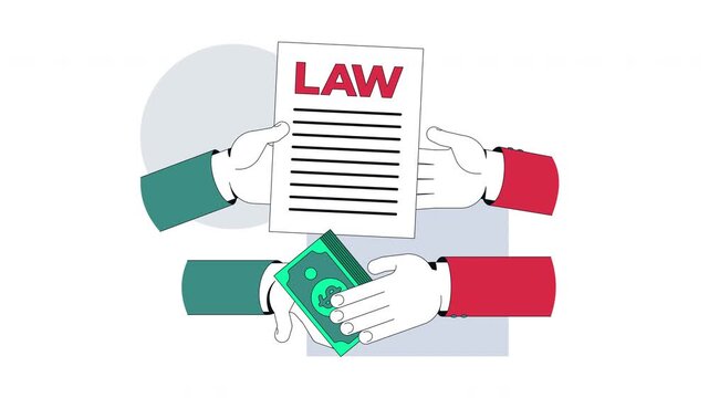 Lawmaking manipulation 2D animation. Legislative corruption. Political influence. Bribery lobbying. Exchanging hands animated cartoon flat concept metaphor 4K video isolated on transparent background