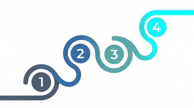 4 Step Technology Roadmap Infographic with Ascending Blue Gradient Line and Numbered Circle Nodes Banner