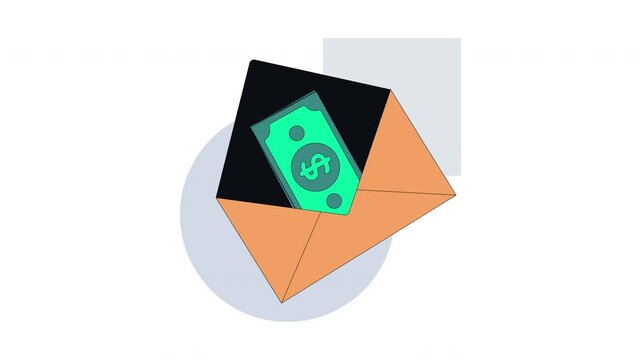 Bribe money in envelope 2D animation. Illegal payment. Secret transaction. Unethical business, political practice. Corruption animated cartoon flat concept metaphor 4K video isolated on transparent