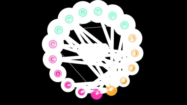 Standard Model Particle Interaction Wheel: A graphical circular network diagram in image illustrating the fundamental particles of physics using color-coded nodes 