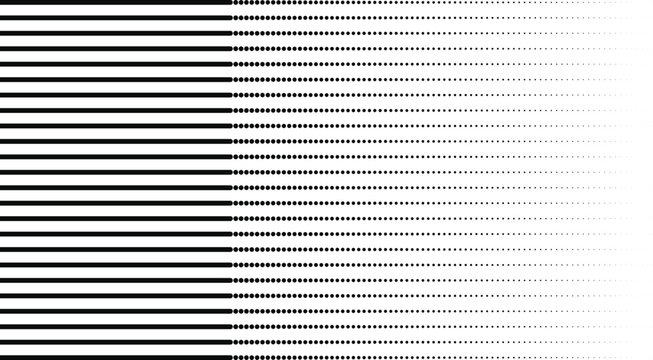 Split background, with solid horizontal, black lines on, the left and, a halftone dot, gradient on the, right, white background