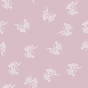 clover for luck holding hand lotto vector line seamless pattern clover for luck holding hand lotto sign illustration