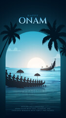 Obraz premium Onam celebration background for Happy Onam festival of South India Kerala. South India Kerela festival happy Onam celebration greetings. Happy Onam celebration greetings.