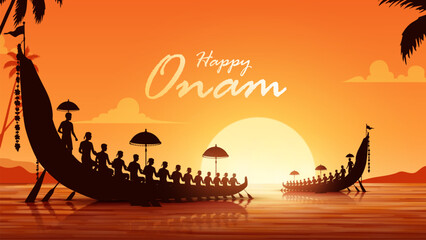 Obraz premium Onam celebration background for Happy Onam festival of South India Kerala. South India Kerela festival happy Onam celebration greetings. Happy Onam celebration greetings.