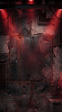 Grungy Metal Wall with Red Lighting and Smoke Effects