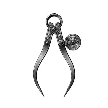 Engraved Victorian measuring calipers with curved arms and precision adjustment wheel