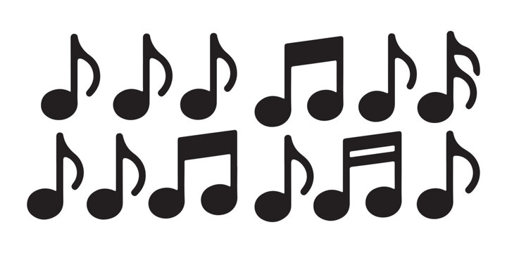 Various musical notes set with eighth and sixteenth note groups isolated on transparent textures.