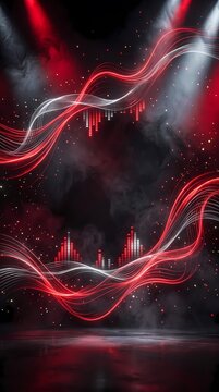 Dynamic Abstract Sound Waves and Digital Equalizer Lights on Dark Stage Background