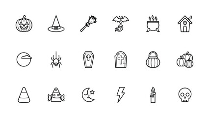 Fototapeta premium HalloweenThemed Line Icons Set Featuring Classic Symbols and Seasonal Illustrations With Transparent Background