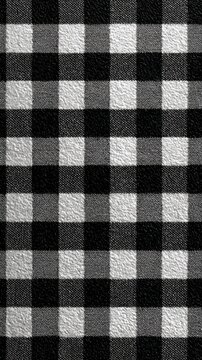Textured black and white gingham textile with raised weave surface