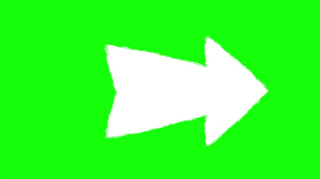 Hand drawn white pointer arrow animation pack, directional sign and navigation concept compilation on green screen
