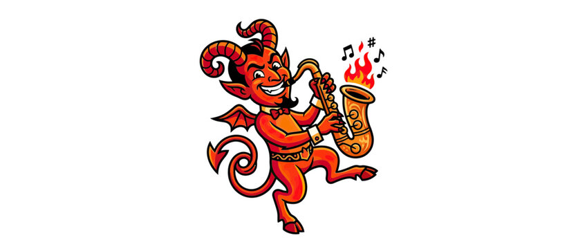 Fiery Demon Musician Playing Saxophone