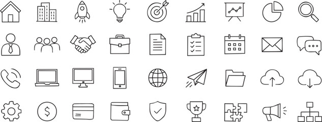 Fototapeta premium Business Navigation Symbols for Contemporary Workflow and Digital Productivity Systems Icon Set