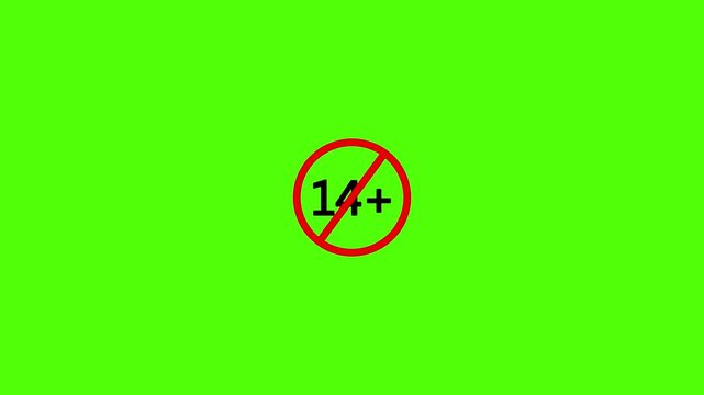 14+ content rating, age limit permanent, Saigon animation, movies and gaming, parental guidance warning, motion graphics video with transparent green background.