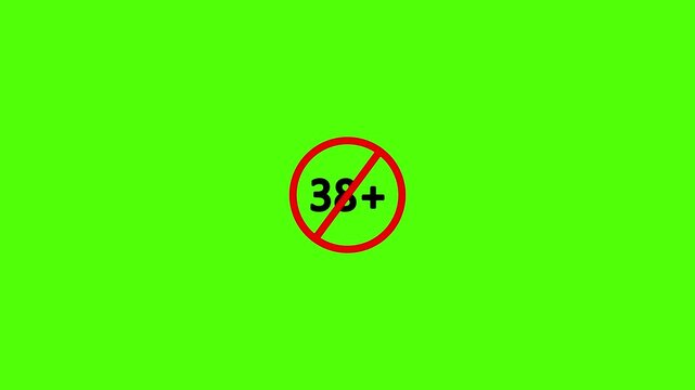 38+ content rating, age limit permanent, Saigon animation, movies and gaming, parental guidance warning, motion graphics video with transparent green background.