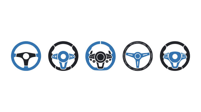 Black and Blue Steering Wheel PNG Set, Modern Automotive Steering Wheel Collection, Car Control Icons, Isolated Transparent Vehicle Interior Illustration for Transportation Design