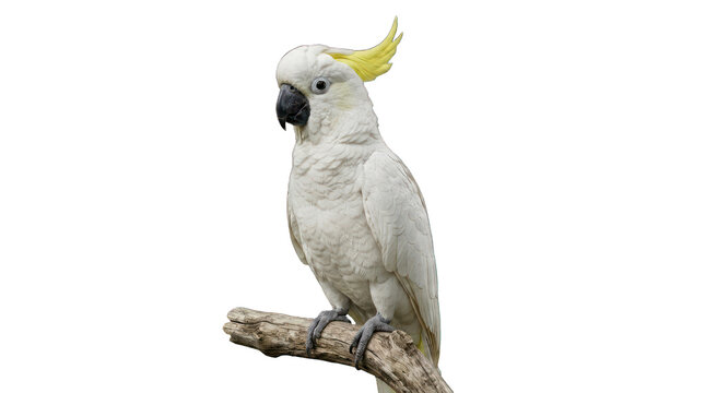 Sulphur-crested cockatoo perched on a textured tree branch