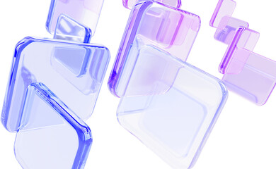 Fototapeta na wymiar Abstract glass block 3d background. Holographic transparent square shapes with purple blue gradient. Geometric crystal pattern, futuristic technology graphic design, modern wallpaper