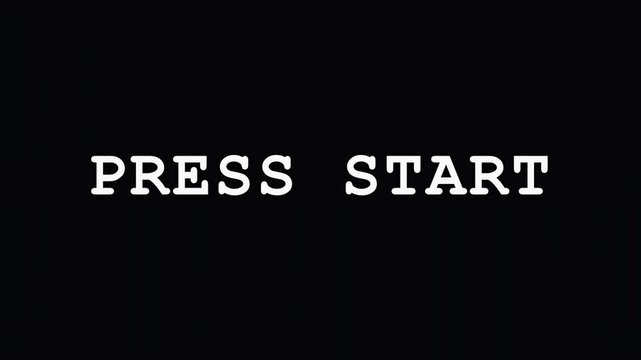 Retro gaming interface screen showing Press Start prompt blinking against black background.