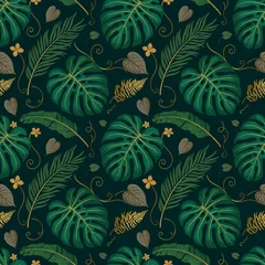 Luxury Dark Tropical Monstera Leaf Seamless Pattern with Botanical Foliage © Omar