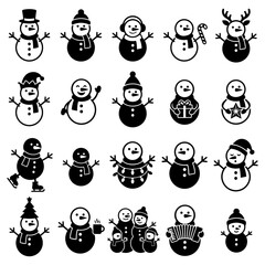 Obraz premium Set of black and white snowman icons vector illustration