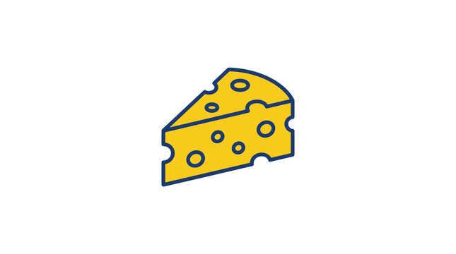 A simple yellow wedge of swiss cheese illustrated with a dark blue outline