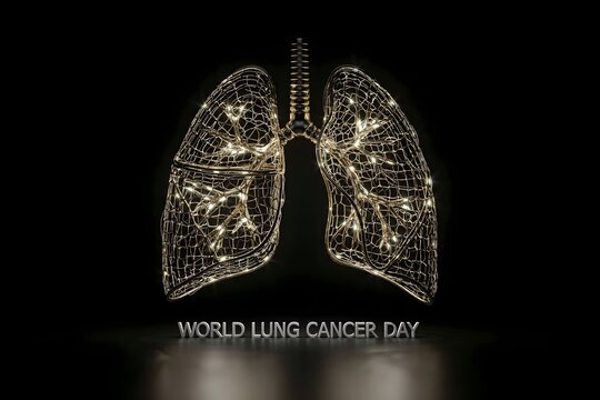 World lung cancer day concept with glowing anatomical human lung illustration
