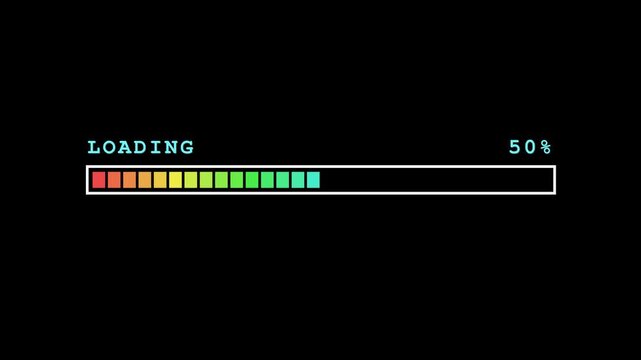 Retro Pixel Loading Bar Animation with Percentage Progress.