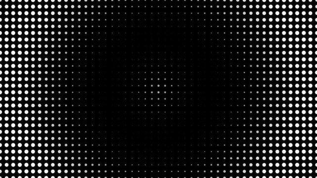 Abstract monochrome halftone dots animation creating optical illusion background.