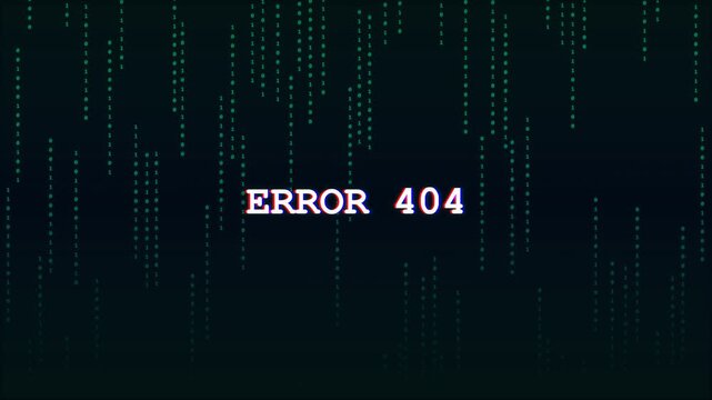 Error 404 Website Not Found Matrix Style Digital Background.