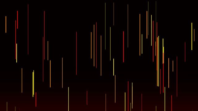 Abstract Motion of Glowing Vertical Light Rays on Dark Red Background.