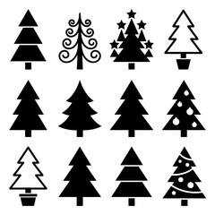 Fototapeta premium Set of black Christmas tree icons and silhouettes