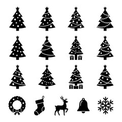 Obraz premium Christmas Tree and Holiday Icon Set Vector Illustration