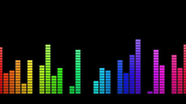 Colorful equalizer graphic visualizer pulsating rhythm music beat audio frequency spectrum.