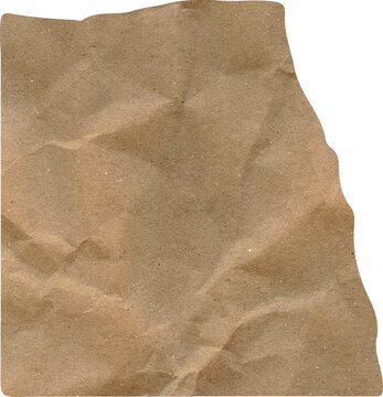 Crumpled brown kraft paper fragment with torn edges and wrinkled texture for vintage sustainable design and scrapbooking