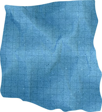 Blue Grid Paper Scrap with Crumpled Texture and Distressed Wavy Edges for Creative Scrapbooking and Stationery Design Background