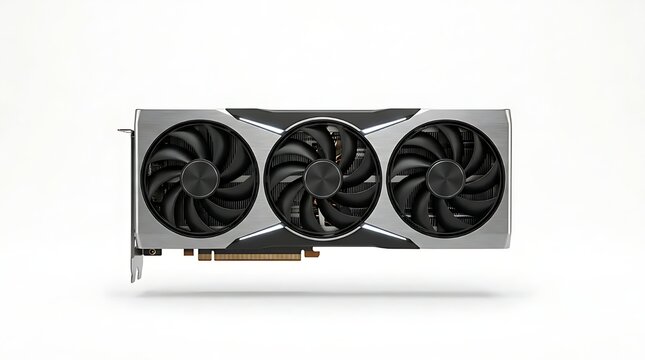 Modern High Performance Graphics Card with Triple Cooling Fans on White Background