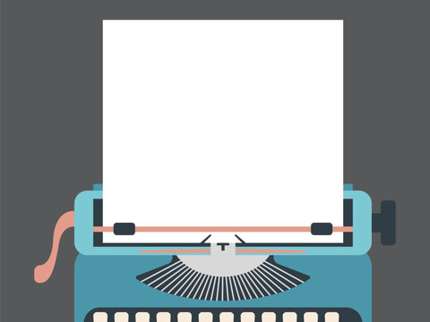 A blank sheet of paper with space for text inserted into a vintage typewriter. Flat vector illustration