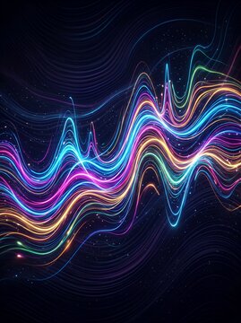 Vibrant Abstract Sound Wave Energy Flowing Through Darkness.