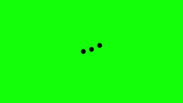 Three small black circular dots arranged in a diagonal row in the center of a bright green screen background for chroma key compositing work