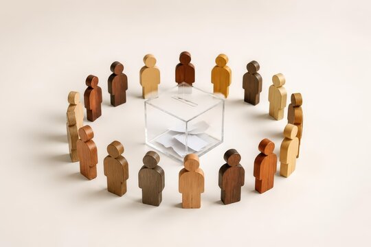 Transparent Ballot Box Surrounded by Wooden People