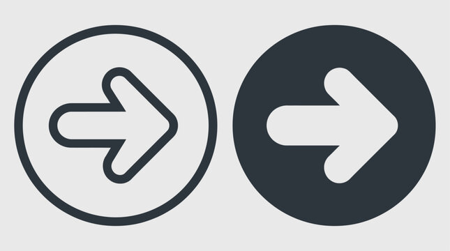 Forward arrow sign for website navigation, user interface element symbolizing progression, next step, or move to the following section with two distinct design variations